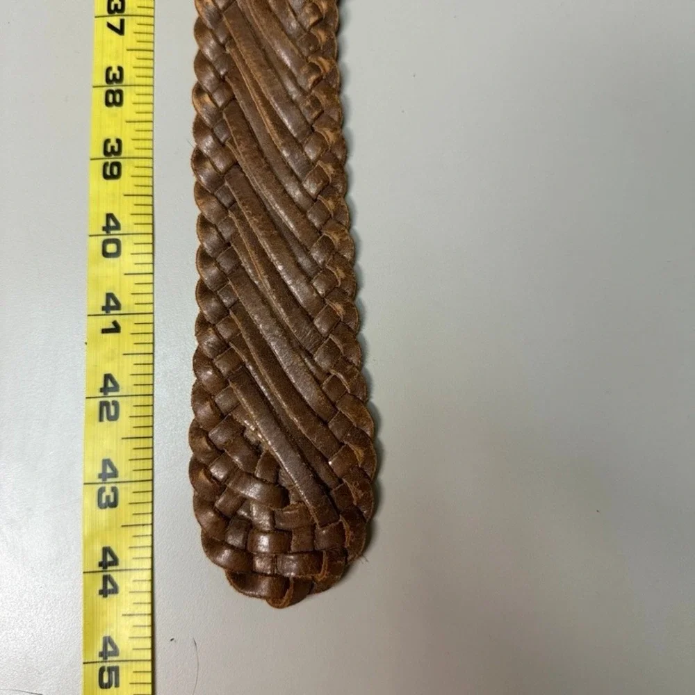 Linea Pelle Collection Brown Braided Leather Belt Handmade Bronze Buckle LP06010